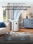 dreo portable air conditioner 516s, 14000 btu ashrae shown in use