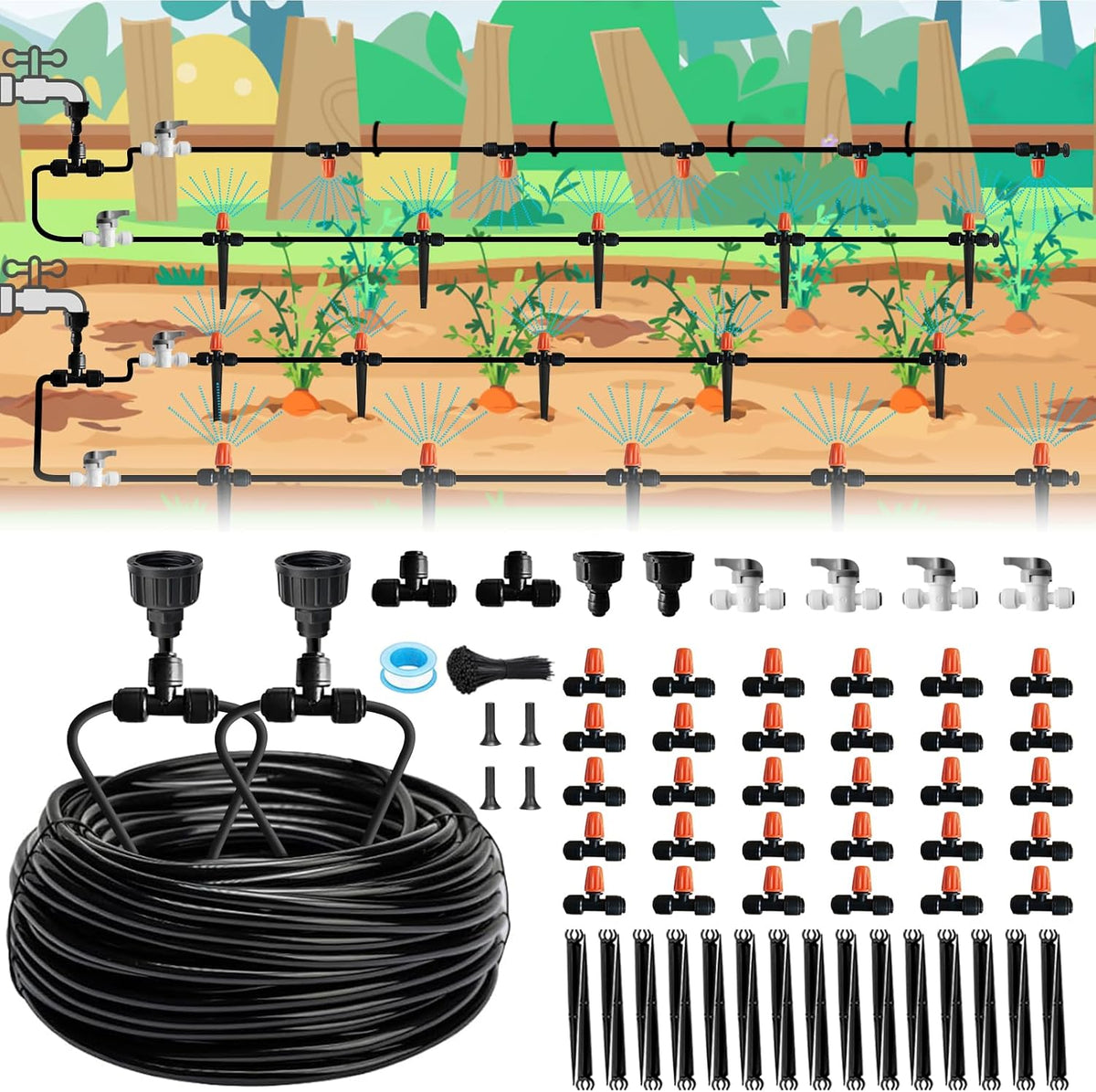misting drip irrigation system for garden watering,raised bed, main product view