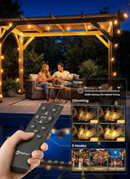 Brightown 58FT Solar String Lights Outdoor Waterproof, Patio Lights with Remote and 25+1 LED Shatterproof Bulbs, Dimmable & Timable, 3 Light Modes, Solar Lights Outdoor for Yard Camping Party Outside