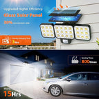 WdtPro Solar Lights Outdoor Flood Light, 3500LM Bright Motion Sensor Outdoor Lights, 3 Heads & Upgrade Glass Panel, LED Solar Powered Security Light Spotlights Waterproof for Outside Yard-2Pack
