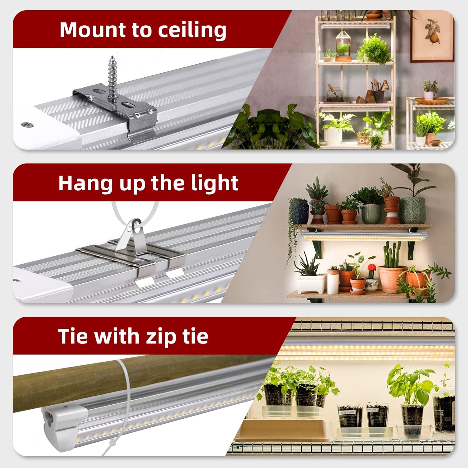 Grow Light for Plants, T8, 2FT, 24W, Full Spectrum, 8 Pack, Linkable | Indoor Grow Light with Reflector, 8x24W High PPFD, Full Spectrum Plant Light, Linkable, Aluminum for Seedlings & Houseplants