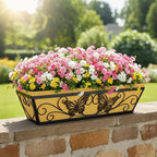 4 Pack 24 Inch Window Boxes Planter Railing Planters Box with Adjustable Brackets for Porch Deck Balcony Hanging Butterfly Decorative Flower Baskets & Non-Woven Fabric Liner for Outdoor Plants - Black