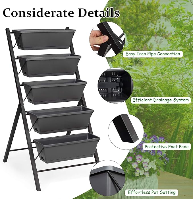 Giantex Set of 2 Vertical Raised Garden Bed, Elevated Planter Raised Beds with Water Drainage, Freestanding 5 Container Boxes for Vegetables and Flowers Growing, Outdoor Indoor Patio Balcony