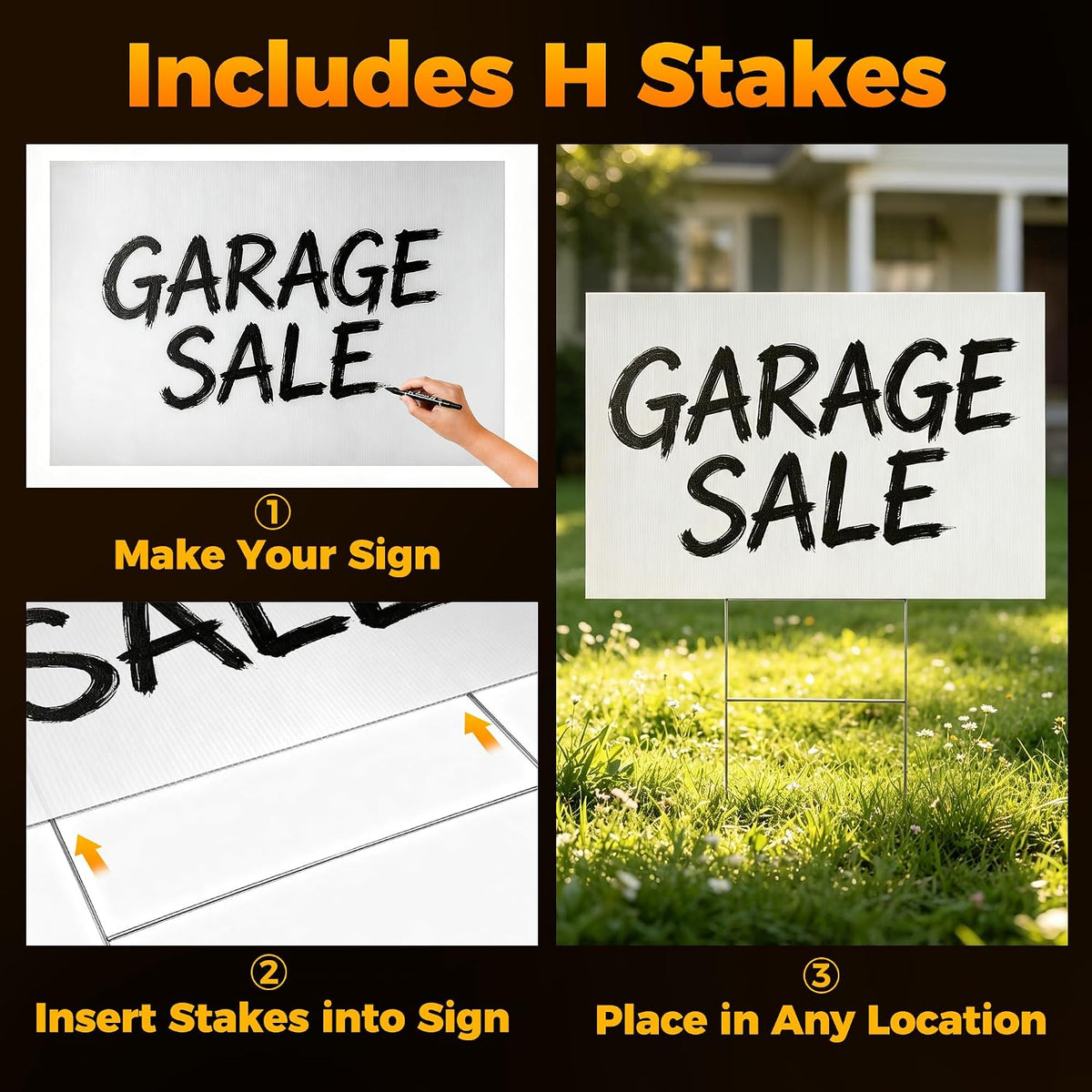 36 inch plastic blank yard signs with stakes on a desk or shelf