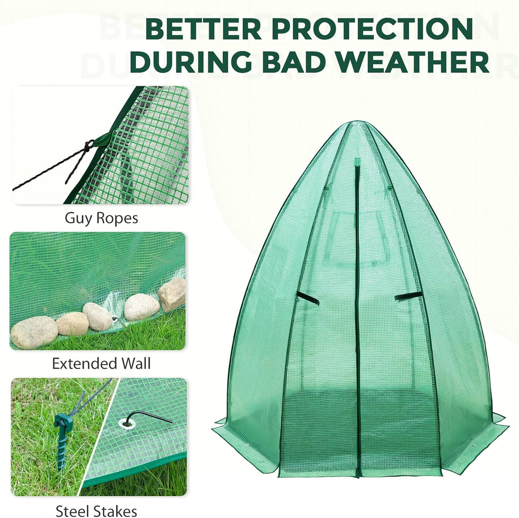eagle peak portable mini dome greenhouse with zippered, front angle view