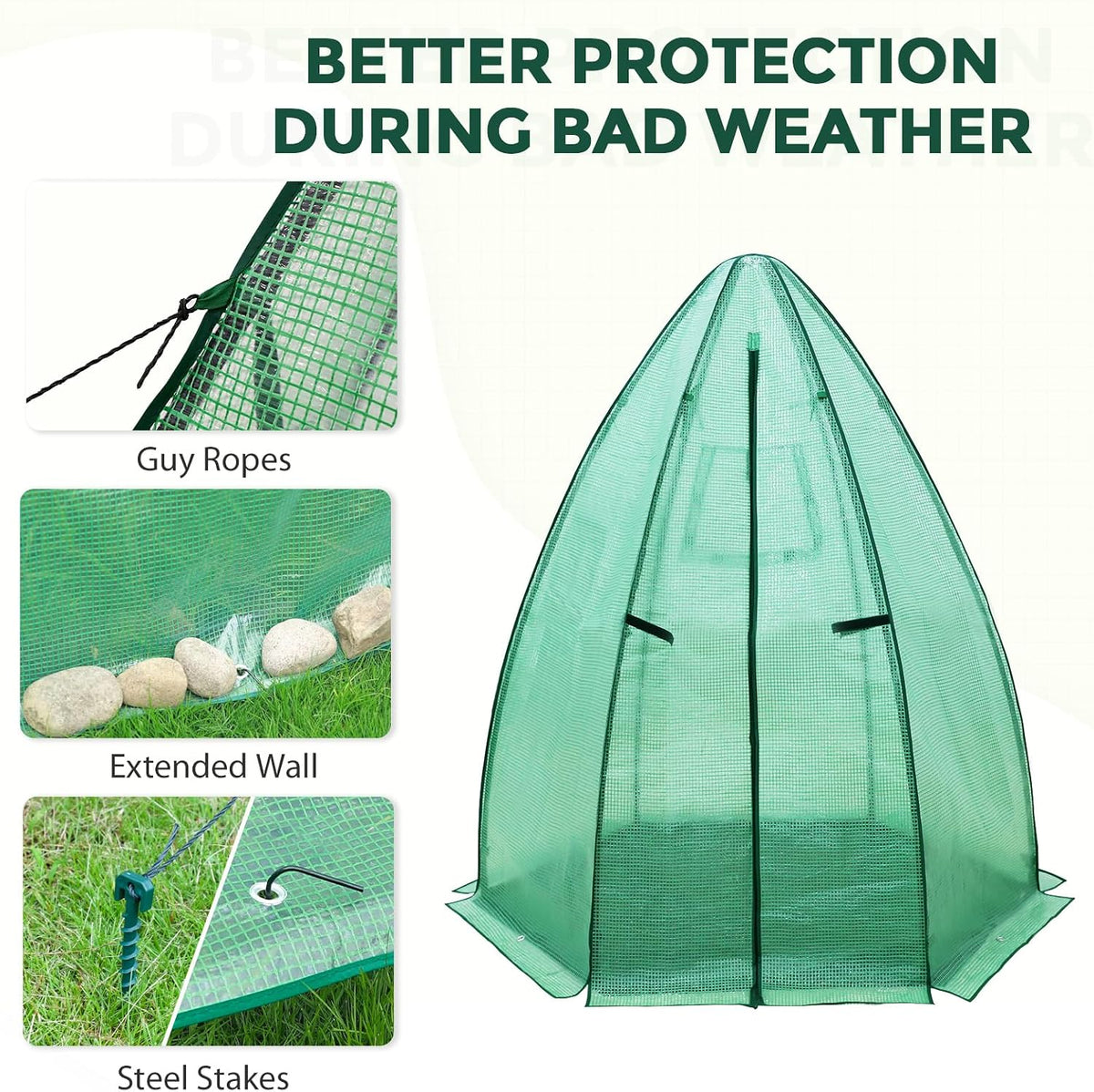 eagle peak portable mini dome greenhouse with zippered, front angle view