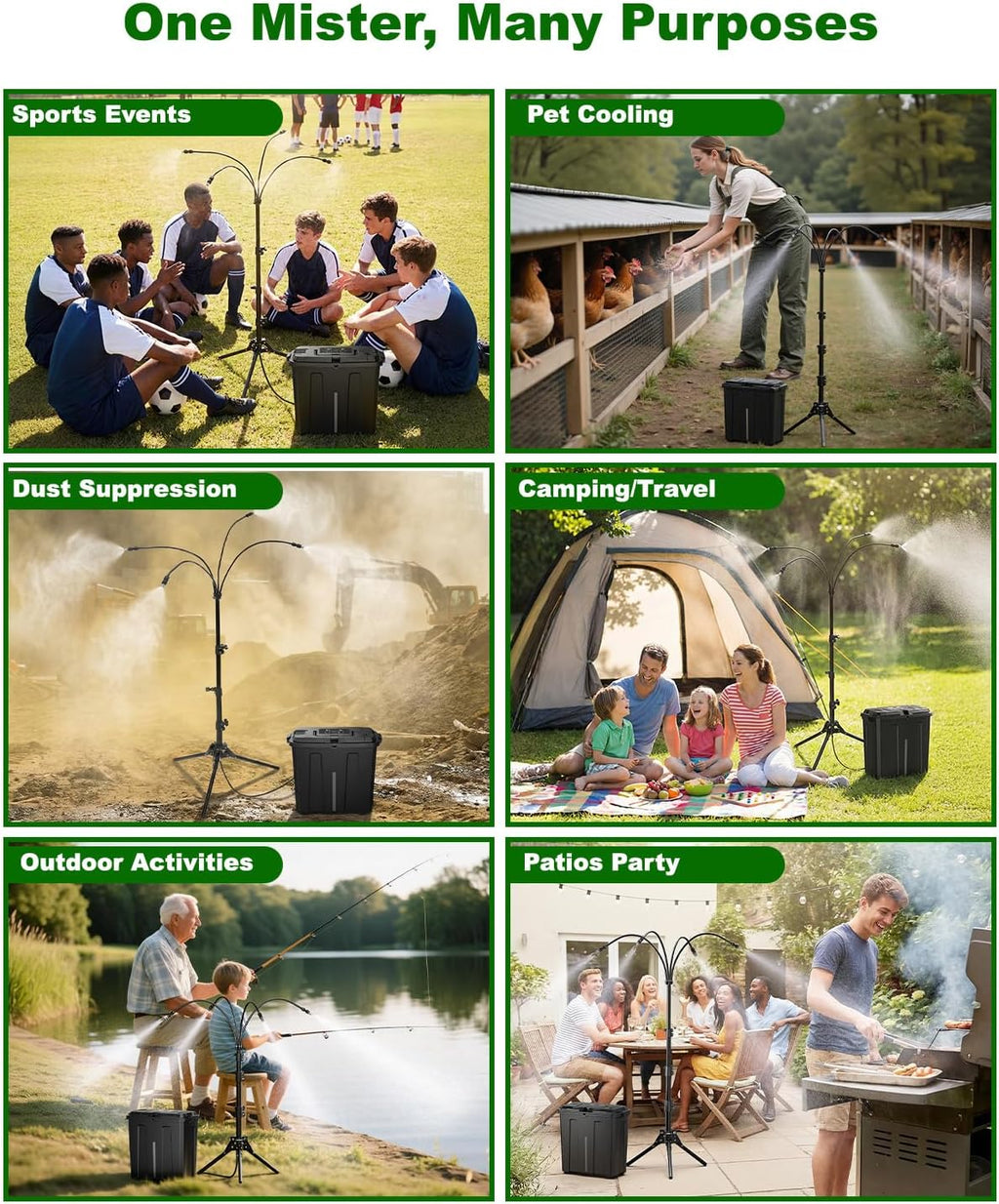 ausic portable misting system with stand, water cooling, front angle view