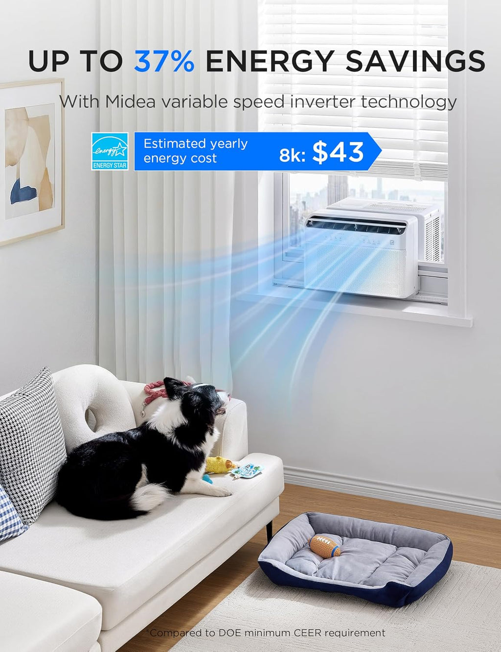 midea 8,000 btu u-shaped smart inverter window ac, side view