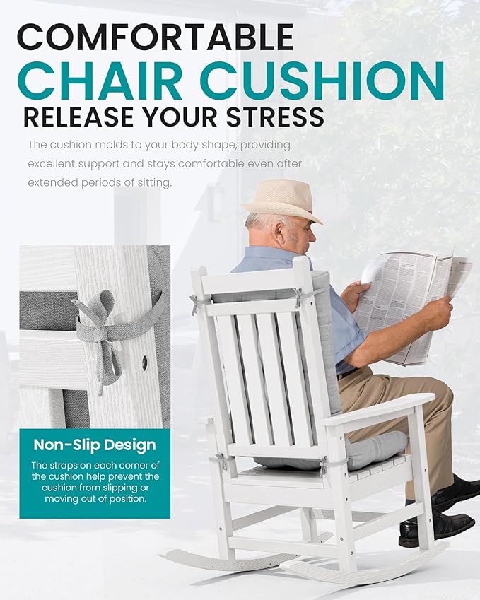 SERWALL HDPE Outdoor Rocking Cushion Set of 2, Memory Foam Cushion Flowers Pattern