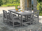 SERWALL Modern Patio Dining Set, 5-Piece Rectangular HDPE Dining Table with Umbrella Hole & 4 Chairs, Grey
