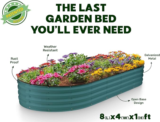 Plant & Plot Galvanized Raised Garden Beds Outdoor // 8×4×1 ft Planter Raised Beds for Gardening, Vegetables, Flowers // Large Metal Garden Box // Patented Tool-Free Design (Turquoise)