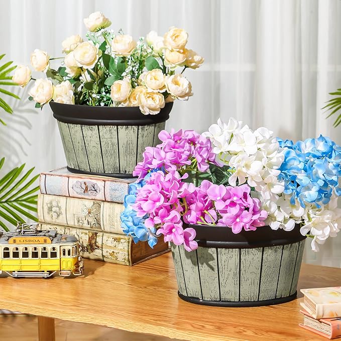 Layhit 6 Pcs Wall Hanging Planters Outdoor Pot Planter Wine Barrel Planter Distressed Oak Thickened Plastic Water Storage Flower Pots for Flower Indoor Outdoor(10 Inches,Grey Green)
