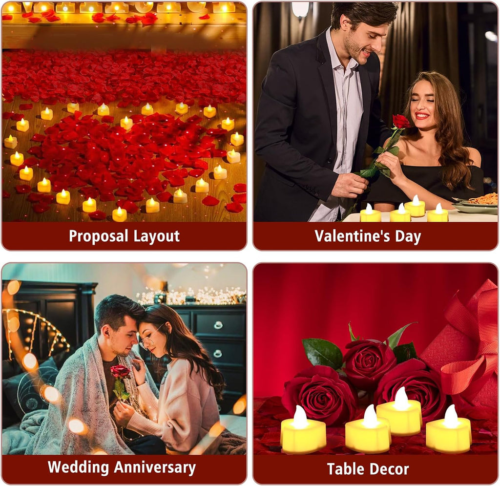 6000 PCS Artificial Rose Petals with 72 PCS Flameless LED Candles Set | Decoration for Special and Romantic Night, Wedding Anniversary, Event, Party Decoration