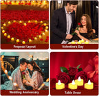 6000 PCS Artificial Rose Petals with 72 PCS Flameless LED Candles Set | Decoration for Special and Romantic Night, Wedding Anniversary, Event, Party Decoration