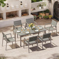 Aluminum Outdoor Dining Set for 6, Patio Table and Chairs Set with Umbrella Hole, 7 Pieces HDPS Outdoor Furniture Sets for Patio, Garden (Gray & Teak)