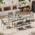 Aluminum Outdoor Dining Set for 6, Patio Table and Chairs Set with Umbrella Hole, 7 Pieces HDPS Outdoor Furniture Sets for Patio, Garden (Gray & Teak)