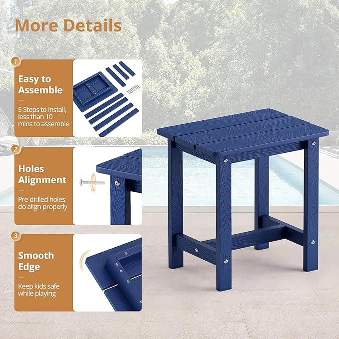 LUE BONA Outdoor Side Table, HDPS Small Outdoor Table, Adirondack Side Table, Outside End Table for Patio, Porch, Deck, Pool, Weather Resistant/Easy Maintenance/Indoor or Outside Use, Navy
