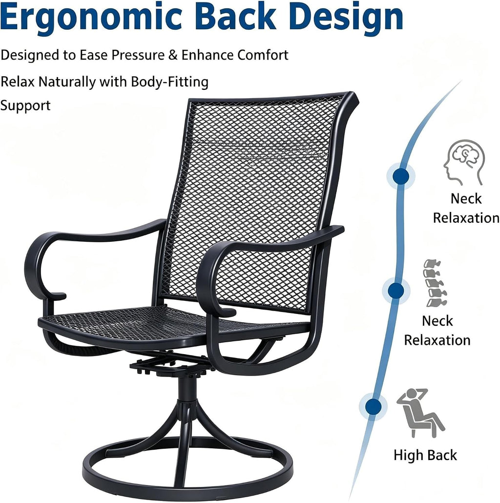 Patio Swivel Chairs Set of 2, Outdoor Swivel Chairs with Metal Mesh Seat, High Back Metal Mesh Patio Chairs with Steel Frame, All-Weather Outdoor Dining Chairs for Deck, Porch and Lawn