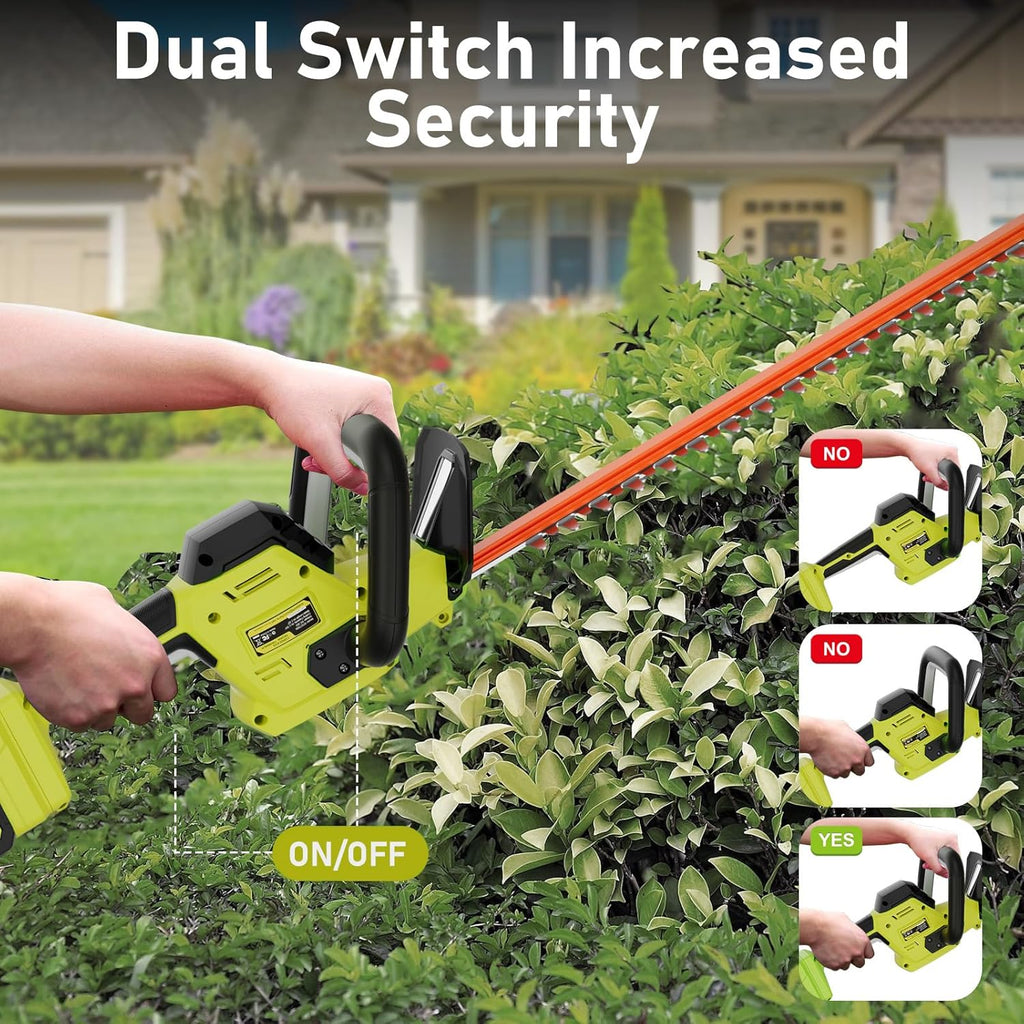 22 inch Hedge Trimmer Cordless with 2 Battery and Charger, 20V Handheld Electric Hedge Cutter with Dual-Action Blades, Lightweight Bush Trimmer Pruning Shears Brush Cutter Shrub for Garden Yard Tools