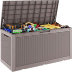 Outdoor Storage Box, Resin Deck Boxes Indoor and outdoor, Waterproof Storage Box Lockable Lid (Grey, 110 Gallon)