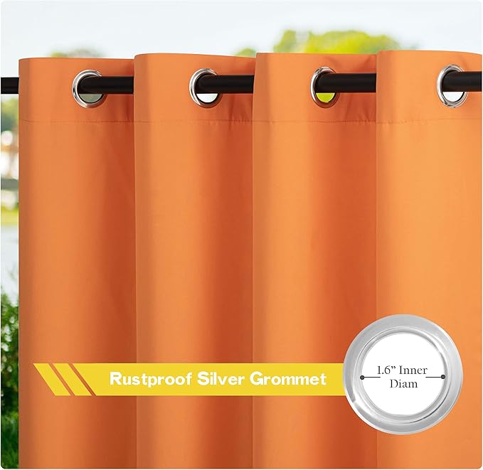 NICETOWN Decorations Outdoor Curtains for Patio Waterproof, Rustproof Grommet Privacy Canvas Outdoor Blinds Cold Insulation for Gazebo/Porch, W55 x L84, Orange, 2 Panels