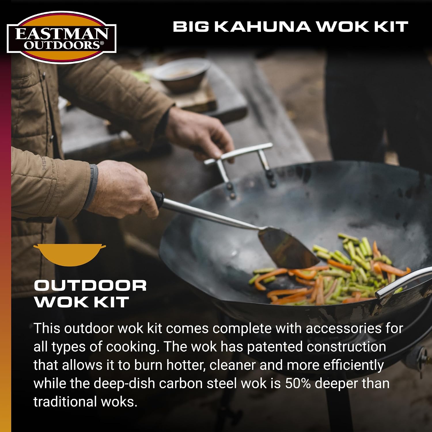 Eastman Outdoors 37212 Outdoor Gourmet 22 Inch Carbon Steel Wok Kit,Black & Steel