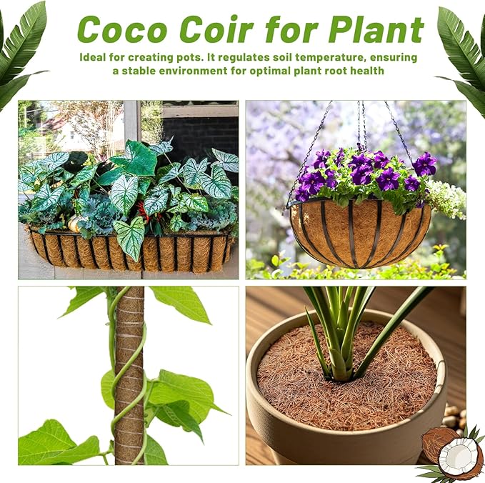 REMIAWY Coco Liner Fiber Roll, 16 x 80 Inch Natural Coconut Coir Liner Sheet Coco Mat for Planter Flower Basket, Garden Decoration, Reptile Carpet, Animal Pet Pad, Window Box, DIY Moss Pole, Tortoise
