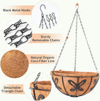 Hanging Baskets Planter for Plants, 2 Pack 8 Inch Round Metal Wire Hanging Flower Pots with Coco Coir Liner Chain, Plant Holder for Home Garden Balcony Decor