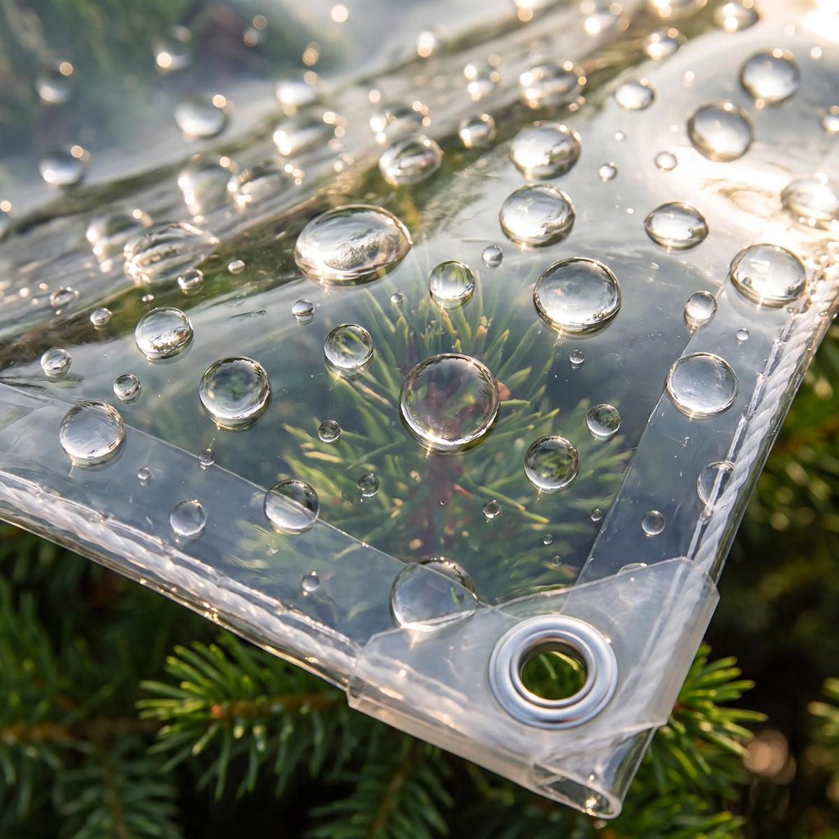 14 mil clear tarp heavy duty waterproof, tear-resistant, side view