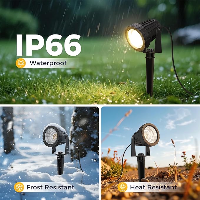 L LOHAS LED 12W Dusk to Dawn Outdoor Lighting, Auto On/Off 3000K Landscape Outdoor Spotlight, IP66 Waterproof Plug in Spot Lights for Yard, Garden, House, Pathway, Plant(4 Pack)