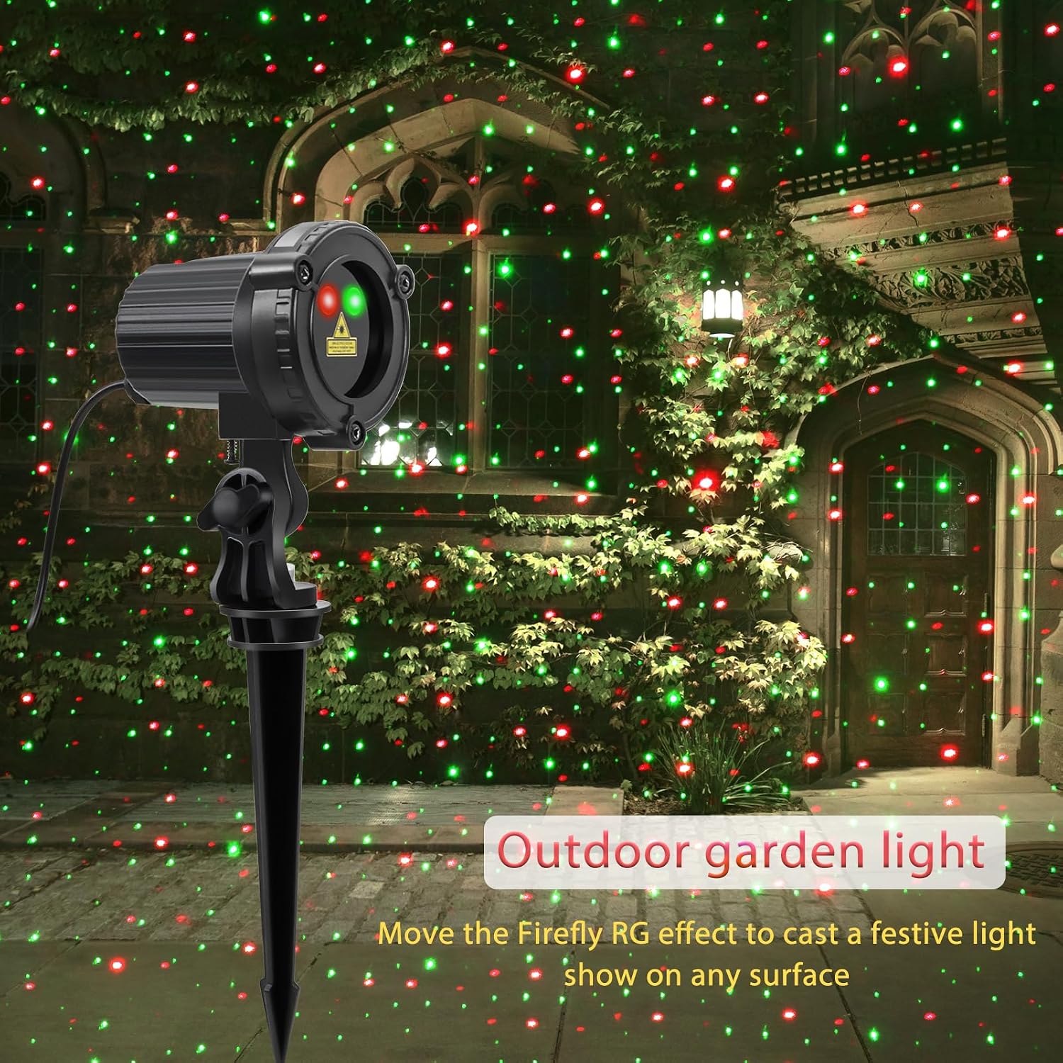 SUNFUCAN Laser Christmas Projector Lights Outdoor, Outdoor Garden Laser Light, Landscape Lights with Red and Green Stars, IP65 Waterproof,Cold Resistant. Suitable for Holiday, Party, Garden Decorati | Landscape Lights with Red and Green Stars, IP65
