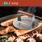 7 Inch Stainless Steel Smash Burger Press Burger Smasher Bacon Press Meat Press for Griddle Flat Top Grill with Solid Wood Handle Smooth Bottom Heavy Duty (Round)