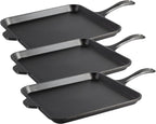 Lodge Seasoned Cast Iron Square Griddle - 11 Inches - Durable Pan - Cast Iron Cookware for Pancakes, Eggs, Bacon & Grilling Favorites (Pack of 3)