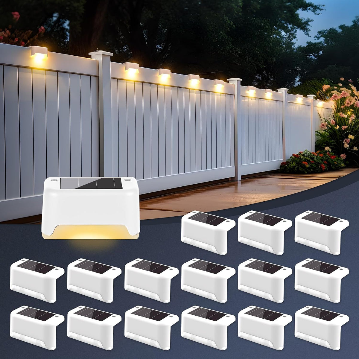 solpex solar fence lights outdoor 16 pack, waterproof, main product view