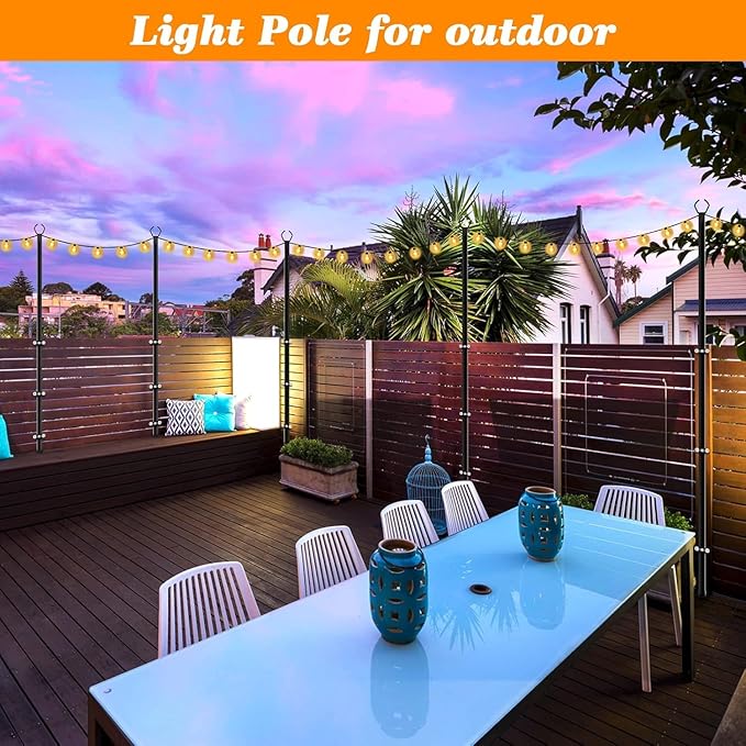 10 Pack String Light Poles,10 Ft Light Poles for Outside String Lights,Outdoor Lights Pole with Fork,Metal Poles Stand for Patio Deck Backyard