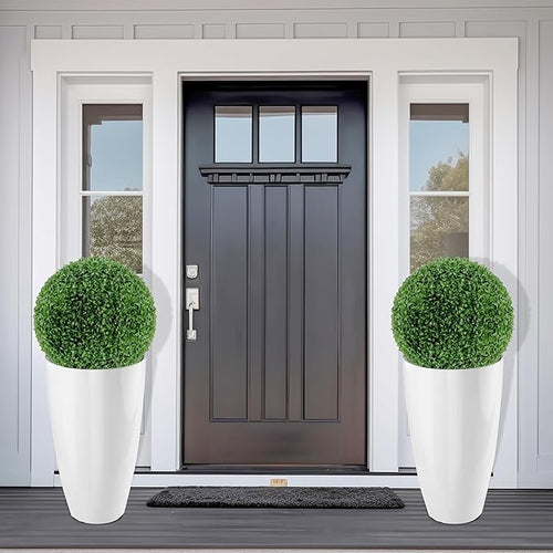 2 Packs 21 inch Tall Planter, Indoor Outdoor Round Planter for Porch, Large Plant Pot with Drainage Hole for Home Garden Front Door, Modern Decorative Pots for Plants (White)