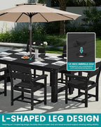 SERWALL Outdoor Dining Table Set, 67‘’ HDPE Patio Dining Set for 6, Wood-Like All-Weather Outdoor Table and Chairs Set for Lawn, Black