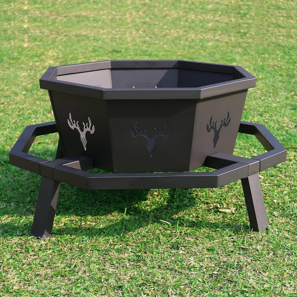 boinn 35 inch octagonal outdoor fire pit, fire shown in use