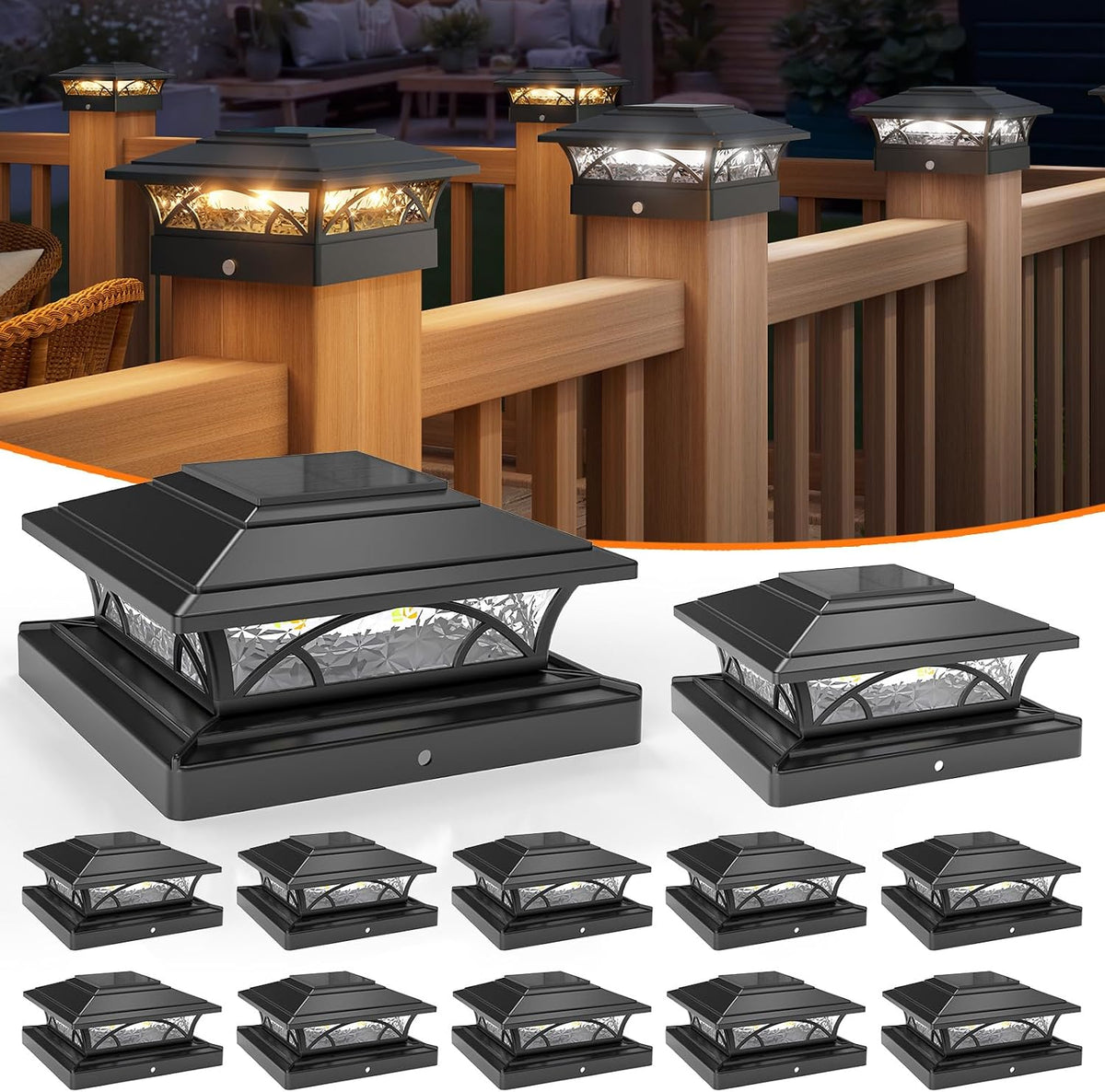 aponuo solar post cap lights 12 pack, main product view