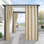 RYB HOME Outdoor Curtains for Patio Waterproof Block Sunlight Thermal Insulated Privacy Assured Thick Outside Curtains for Porch, Gazebo, Pergola, W52" x L84", Biscotti Beige, 1 Panel
