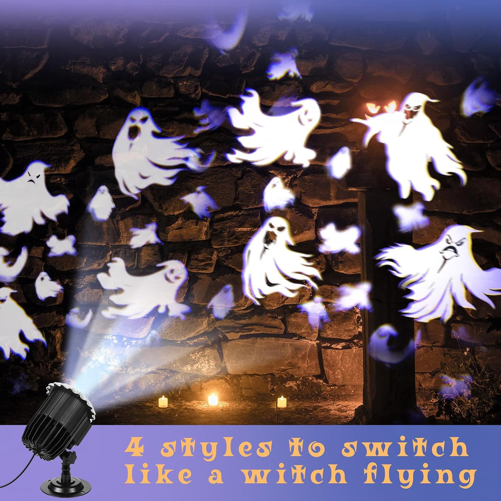 Halloween Projector Light with 1 Film Slides Holiday LED Projector Lights Outdoor Reflectors Waterproof Landscape Decorative Rotation Lighting Movement Projection Lamp(Ghost)