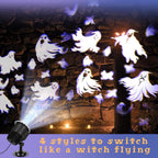Halloween Projector Light with 1 Film Slides Holiday LED Projector Lights Outdoor Reflectors Waterproof Landscape Decorative Rotation Lighting Movement Projection Lamp(Ghost)