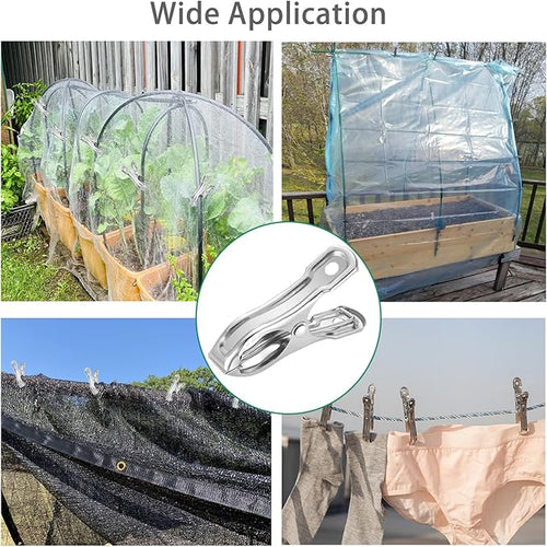20 Pcs 2inches Gardening Clips for Netting, Greenhouse Clamps Made of Stainless Steel, Have a Strong Grip of Metal Clips, For 3/8'', 1/2'', 3/4'' Garden Hoops or Greenhouse Frame