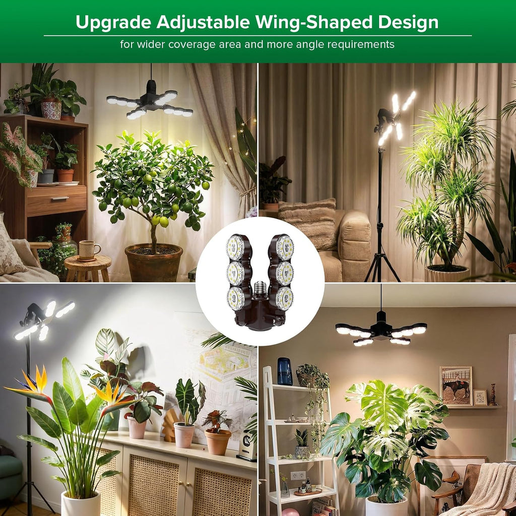 SANSI Grow Light for Indoor Large Plants, 80W High PPFD Dimmable, E26 Base | 4000K Full Spectrum, PPFD 720.9, Remote Timer & Dimmable, Folding Wings Wide Coverage, Cordless, Mid-Large Plants, ETL Listed