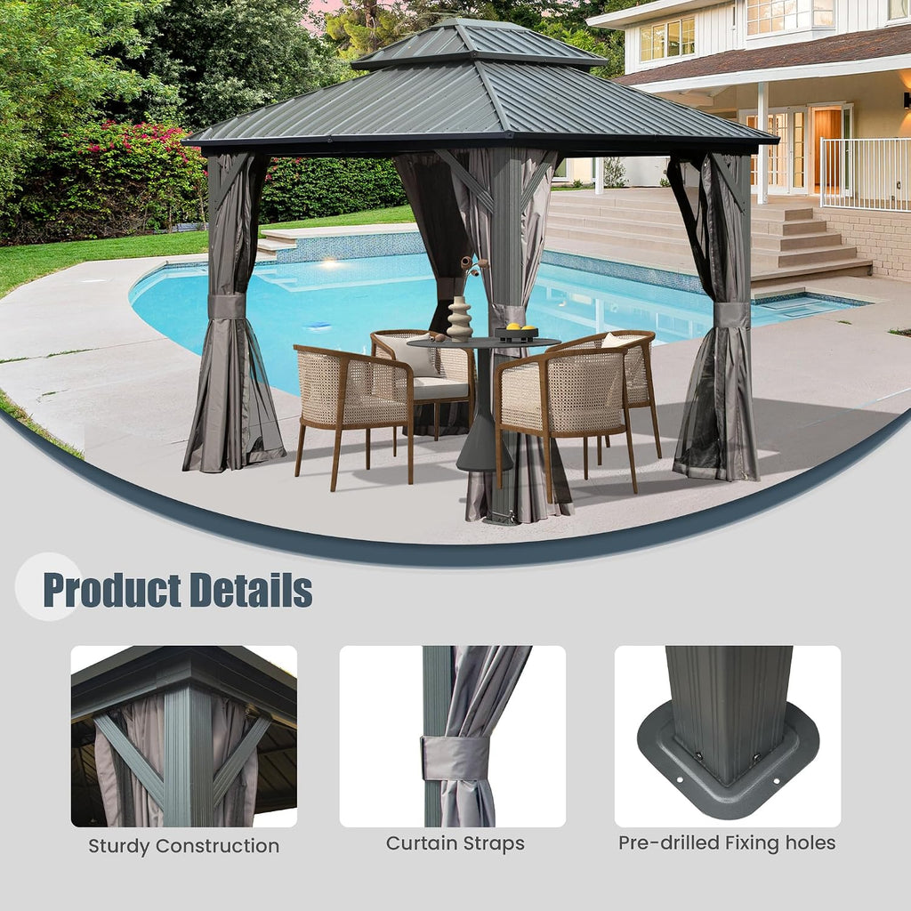 domi 8x10 outdoor hardtop gazebo, metal gazebo for showing dimensions