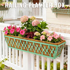4 Pack 30 Inch Window Boxes Planters Railing Planter Box with Adjustable Brackets for Porch Fence Patio Balcony Hanging Flower Baskets with Coco Liners for Outdoor Garden Decor - Green