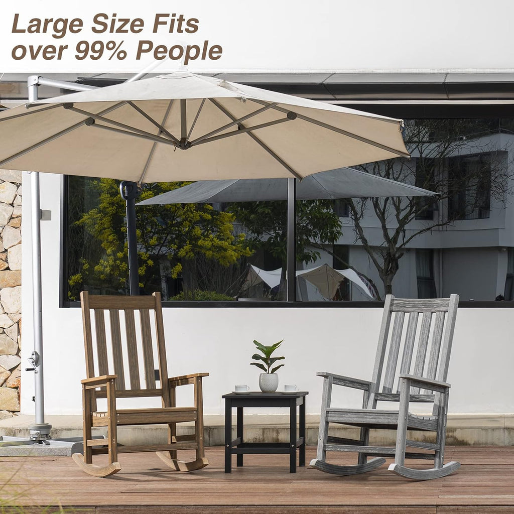 Oversized Outdoor Rocking Chair, Porch Rocker with High Back, Brown | HDPE Patio Rocking Chairs, Weather Resistant & 350lbs Heavy Duty Porch Rocker with High Back for Backyard,Garden and Balcony