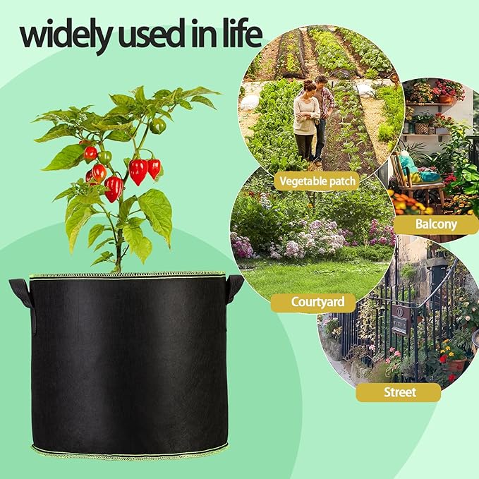 3-Pack 10 Gallon Plant Grow Bags, Thickened Nonwoven Fabric Pots with Handles,Sturdy Garden Planters Aeration Gardening Container to for Plants, Vegetables, and Flowers