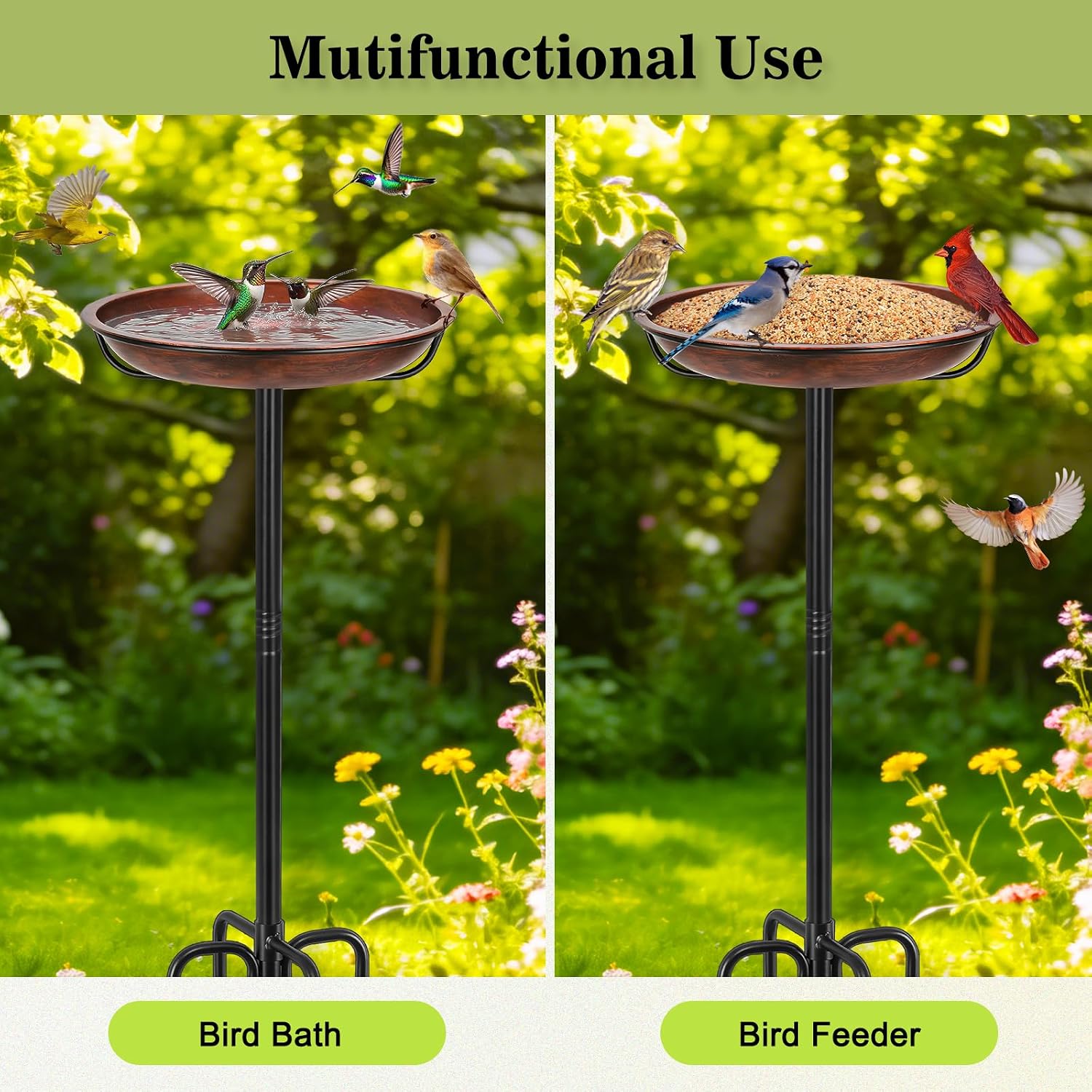 Gtongoko 10" Dia Bowl Small Metal Bird Bath for Outside Heavy Duty, 29" Height Bird Feeder Birdbaths for Outdoors, Garden Bird Bath Bowl with 5-prongs Base