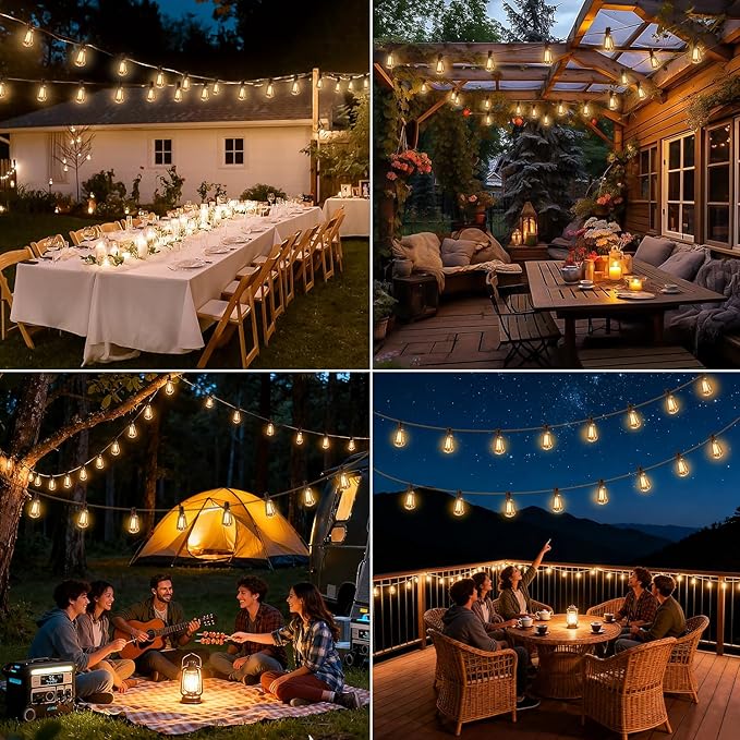 100FT Solar String Lights Outdoor Waterproof with Remote & Timer, LED Shatterproof ST38 Bulbs, USB & Solar Powered Patio Lights for Backyard, Porch, Garden, Wedding, Christmas Decor